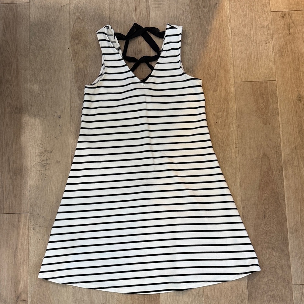 Striped Black and White Kids Dress - Picture 3 of 12